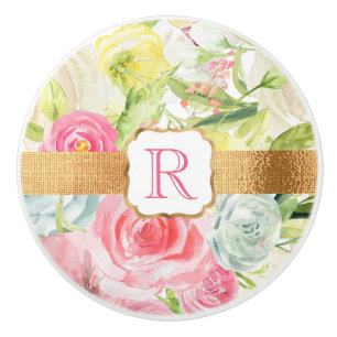 Bouton De Porte En Céramique Monogramme Rose Shabby Chic Pretty Rose