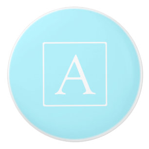 Bouton De Porte En Céramique Monogramme simple bleu ciel