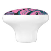 Bouton De Porte En Céramique Monstère peinte tropicale rose vert bleu noir (Côté)