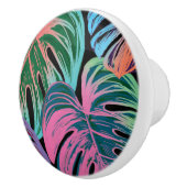 Bouton De Porte En Céramique Monstère peinte tropicale rose vert bleu noir (Droite)