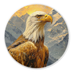 Bouton De Porte En Céramique Montagnes d'aquarelle d'aigle chauve