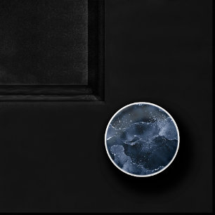 Bouton De Porte En Céramique Moody Agate Marine Denim Steel Blue Faux Parties