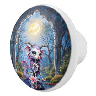 Bouton De Porte En Céramique Moonlit Bones – Gardien des Rêves Oubliés.