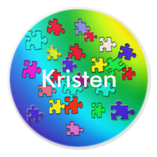 Bouton De Porte En Céramique Morceaux multicolores de puzzles denteux
