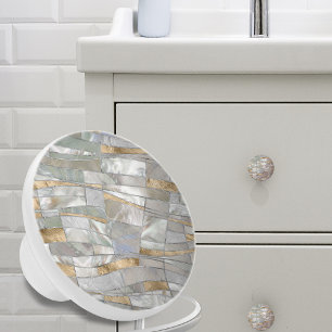 Bouton De Porte En Céramique Mosaic Waves Art - Pearl et Pastel Gold