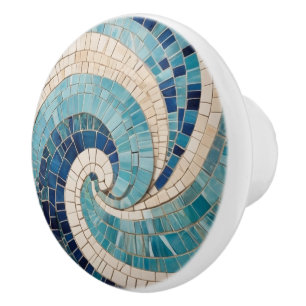 Bouton De Porte En Céramique Mosaïque Bleue Océan Abstrait Wave Swirl thème de