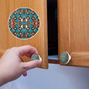 Bouton De Porte En Céramique Mosaïque de diamants en cuivre et turquoise