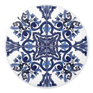 Bouton De Porte En Céramique Mosaïque de majolique sicilienne bleue et blanche
