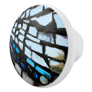 Bouton De Porte En Céramique Mosaïque de miroir bleu