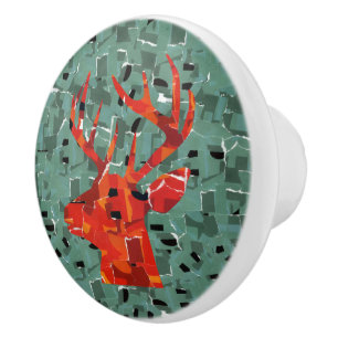 Bouton De Porte En Céramique Mosaïque de silhouette de tête de cerf
