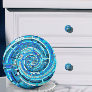 Bouton De Porte En Céramique Mosaïque de spirale bleue