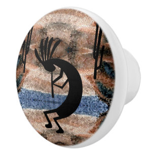 Bouton De Porte En Céramique Mosaïque du désert du sud-ouest de Kokopelli