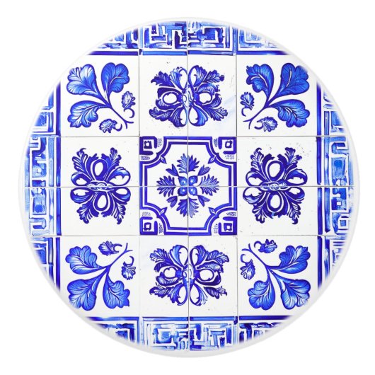 Bouton De Porte En Céramique Mosaïque grecque : Cobalt et blanc (Devant)