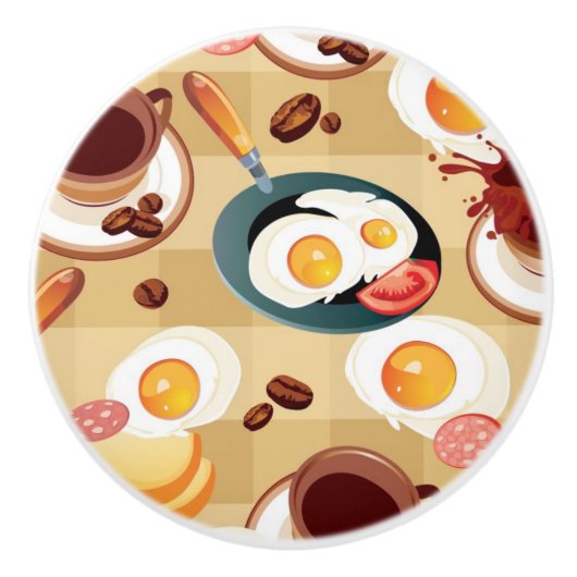 Bouton De Porte En Céramique Motif 3 de petit déjeuner (Devant)