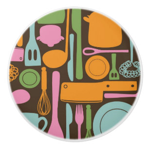 Bouton De Porte En Céramique Motif 3 d'ustensiles de cuisine