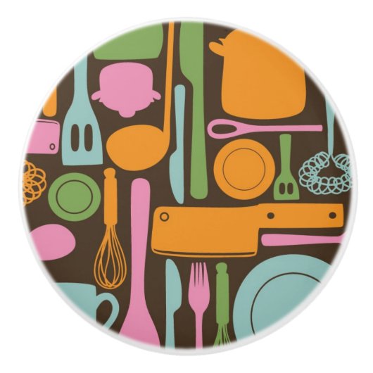 Bouton De Porte En Céramique Motif 3 d'ustensiles de cuisine (Devant)