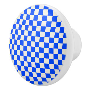Bouton De Porte En Céramique Motif à carreaux cobalt et crème