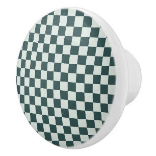 Bouton De Porte En Céramique Motif à carreaux en mousse vert forêt