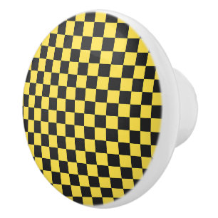 Bouton De Porte En Céramique Motif à damier jaune et noir
