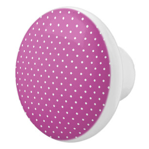 Bouton De Porte En Céramique Motif à pois sur fond magenta uni