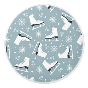 Bouton De Porte En Céramique Motif à thème hiver avec patins à glace