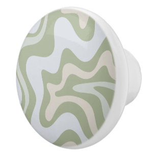 Bouton De Porte En Céramique Motif Abstrait de la spirale rétro à Sage Green