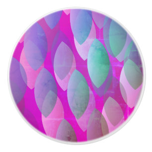 Bouton De Porte En Céramique Motif Abstrait moderne   Magenta Purple Rose Turqu