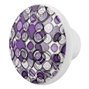 Bouton De Porte En Céramique Motif Abstrait pourpre, gris et cercle noir