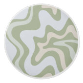 Bouton De Porte En Céramique Motif Abstrait Retro Liquid Swirl à Sage Green (Devant)