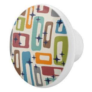 Bouton De Porte En Céramique Motif Abstrait Rétro Moderne du Milieu du Siècle