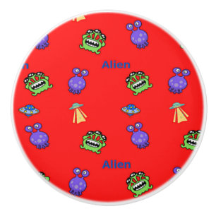Bouton De Porte En Céramique motif Alien en rouge