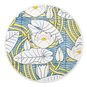 Bouton De Porte En Céramique Motif Art Nouveau de nénuphar vert sauge