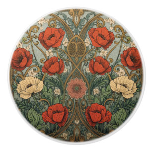 Bouton De Porte En Céramique Motif Art Nouveau floral Coquelicots de William Mo