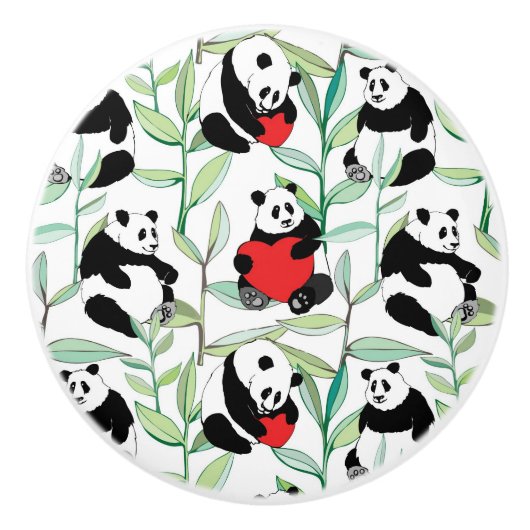Bouton De Porte En Céramique motif avec de beaux pandas avec des coeurs (Devant)