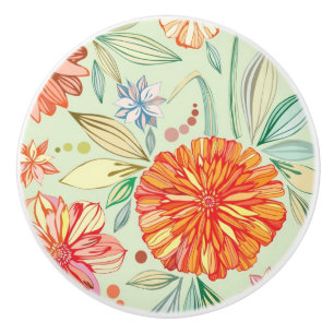 Bouton De Porte En Céramique Motif avec des asters