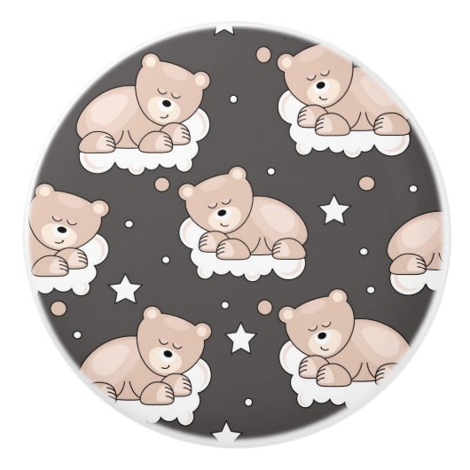 Bouton De Porte En Céramique motif avec le petit sommeil d'ours (Devant)