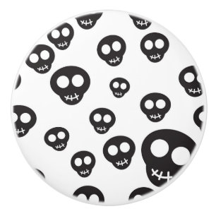 Bouton De Porte En Céramique Motif avec les crânes noirs sur le blanc