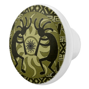 Bouton De Porte En Céramique Motif aztèque tribal du sud-ouest Kokopelli de Su