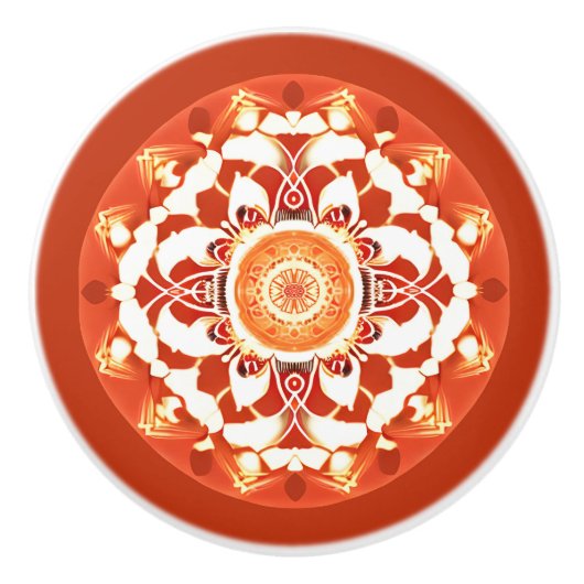 Bouton De Porte En Céramique Motif Batik Mandala en rouge rouille (Devant)