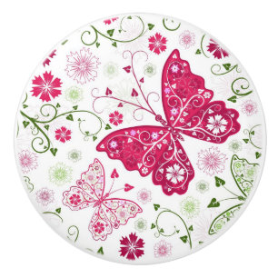 Bouton De Porte En Céramique Motif blanc floral