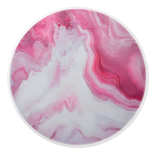 Bouton De Porte En Céramique Motif blanc rose marbre
