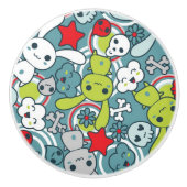 Bouton De Porte En Céramique motif bleu de kawaii (Devant)