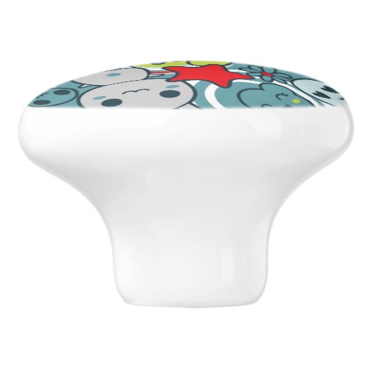 Bouton De Porte En Céramique motif bleu de kawaii (Côté)