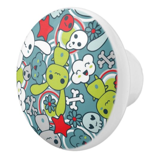 Bouton De Porte En Céramique motif bleu de kawaii (Droite)