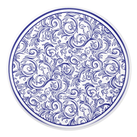 Bouton De Porte En Céramique Motif bleu et blanc rétro (Devant)