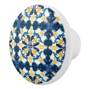 Bouton De Porte En Céramique Motif bleu et or