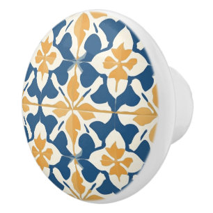 Bouton De Porte En Céramique Motif bleu et or