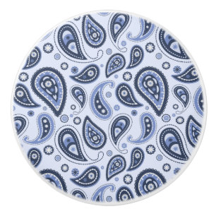 Bouton De Porte En Céramique Motif Blue Paisley