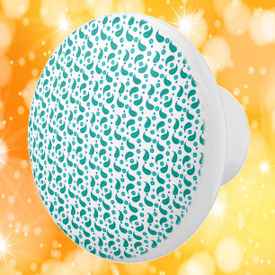 Bouton De Porte En Céramique Motif bohème floral Paisley bleu vert