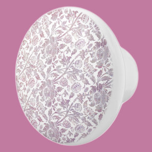 Bouton De Porte En Céramique Motif botanique vintage Mauve